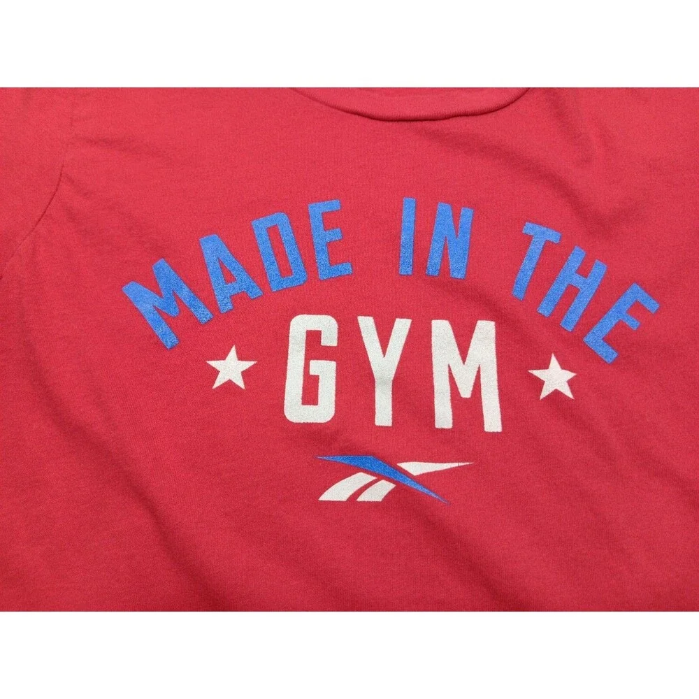 Reebok T-Shirt Womens Red Made In The Gym Short Sleeve USA Logo Top Size Small